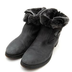 Anthropologie YIN Black Leather Fur Lined Ankle Boots Size 39 US 8.5